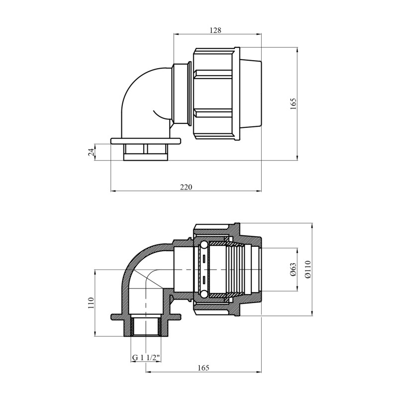 Коліно ПЕ SantehPlast 63х1 1/2" РВ