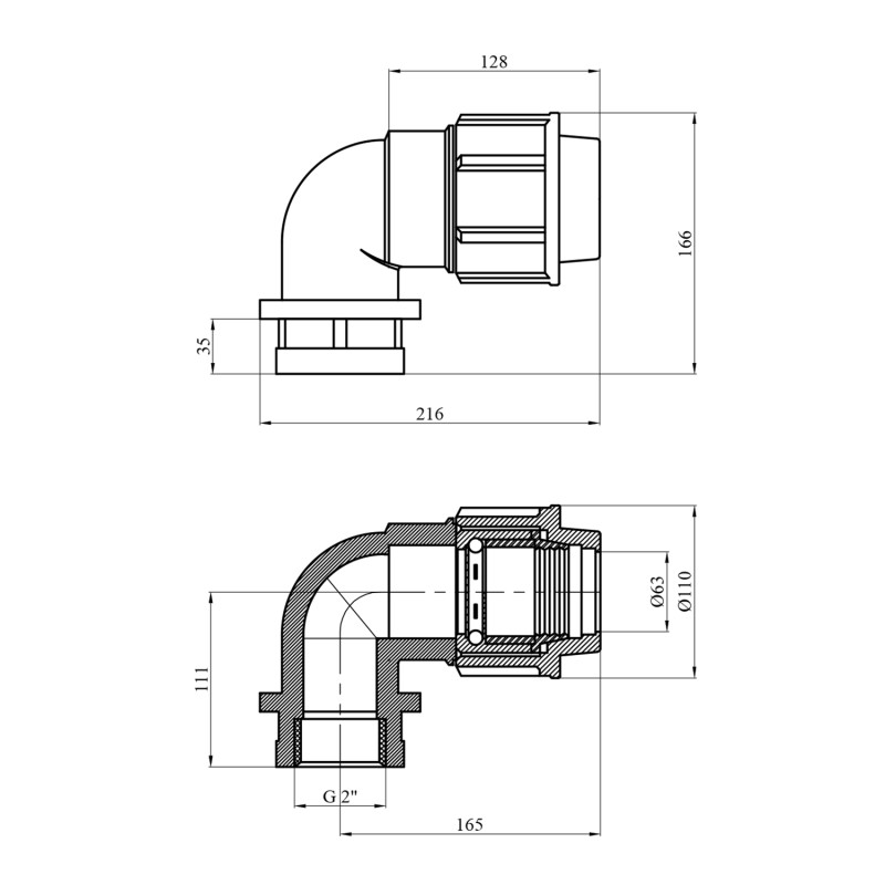 Коліно ПЕ SantehPlast 63х2" РВ