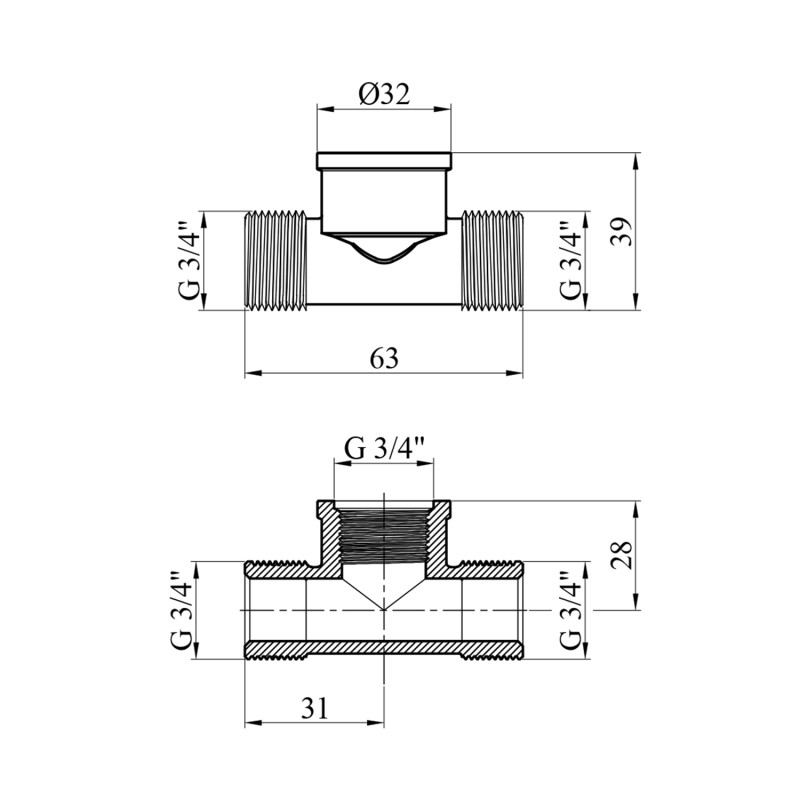 Трійник посилений LexLine 3/4" ЗВЗ латунний УК0658-В