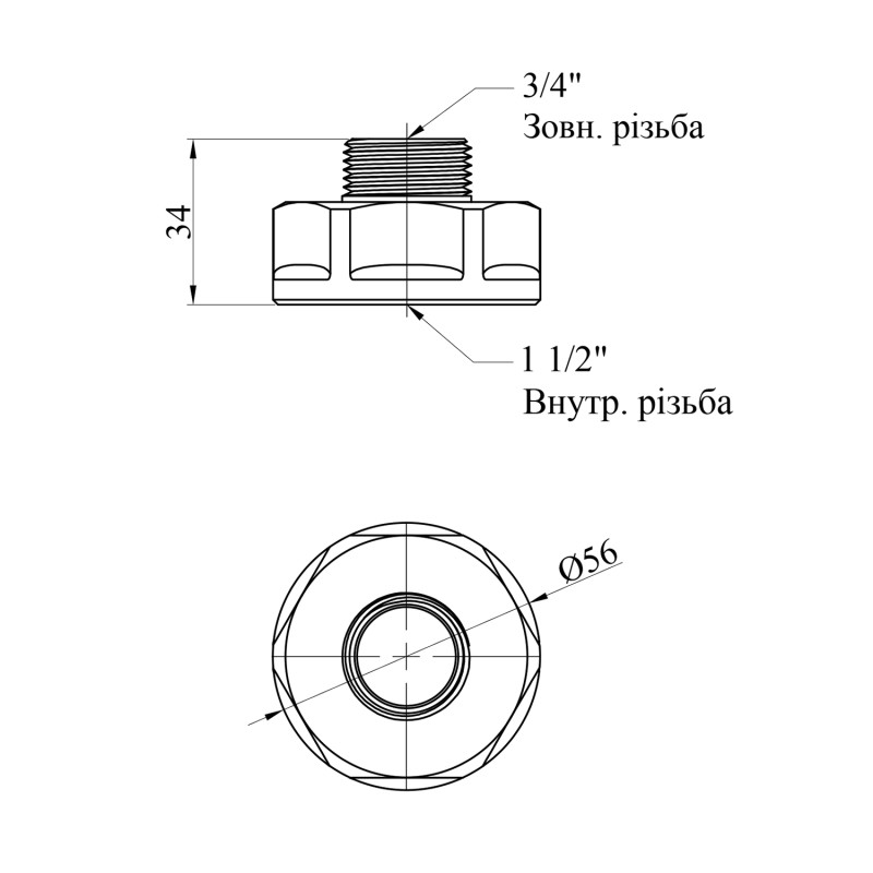 Перехід посилений LexLine 1 1/2"х3/4" ВЗ нікельований НК0604-Вн