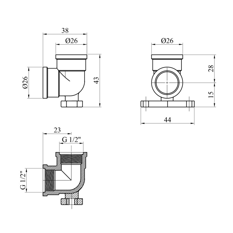 Кутник настінний посилений LexLine 1/2" ВВ латунний УК2301-В