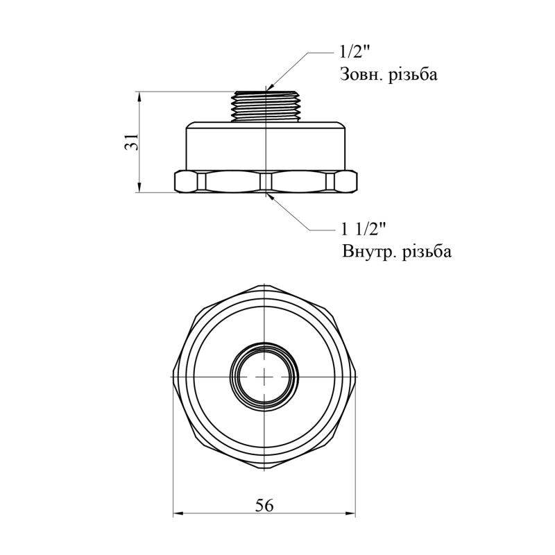 Перехід STA 1 1/2''х1/2'' ВЗ латунний