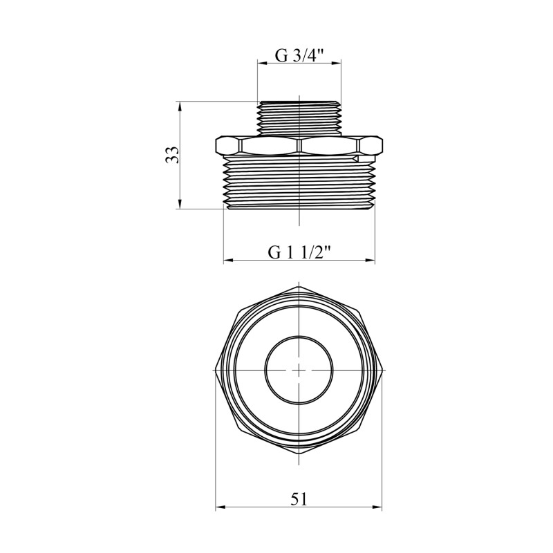 Ніпель перехідний STA 1 1/2"х3/4" ЗЗ латунний