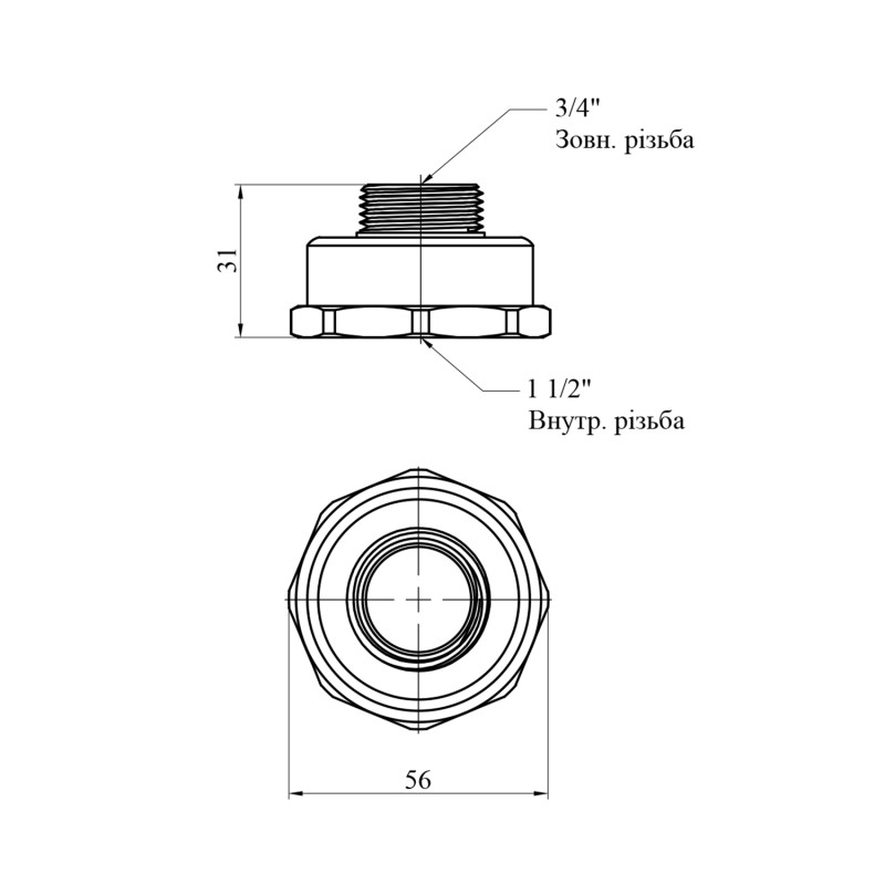 Перехід STA 1 1/2"х3/4" ВЗ латунний