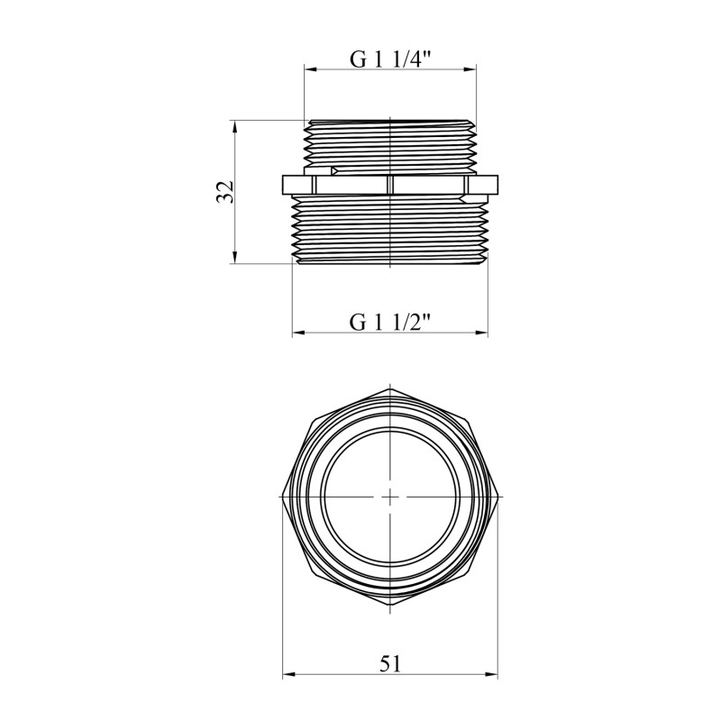 Ніпель перехідний STA 1 1/2"х1 1/4" ЗЗ латунний