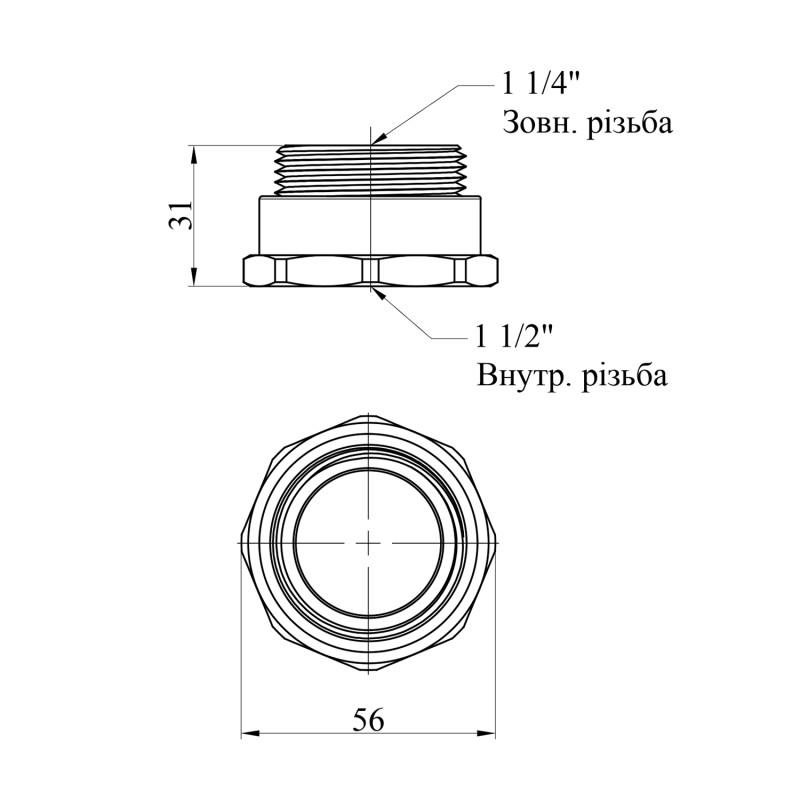 Перехід STA 1 1/2"х1 1/4" ВЗ латунний
