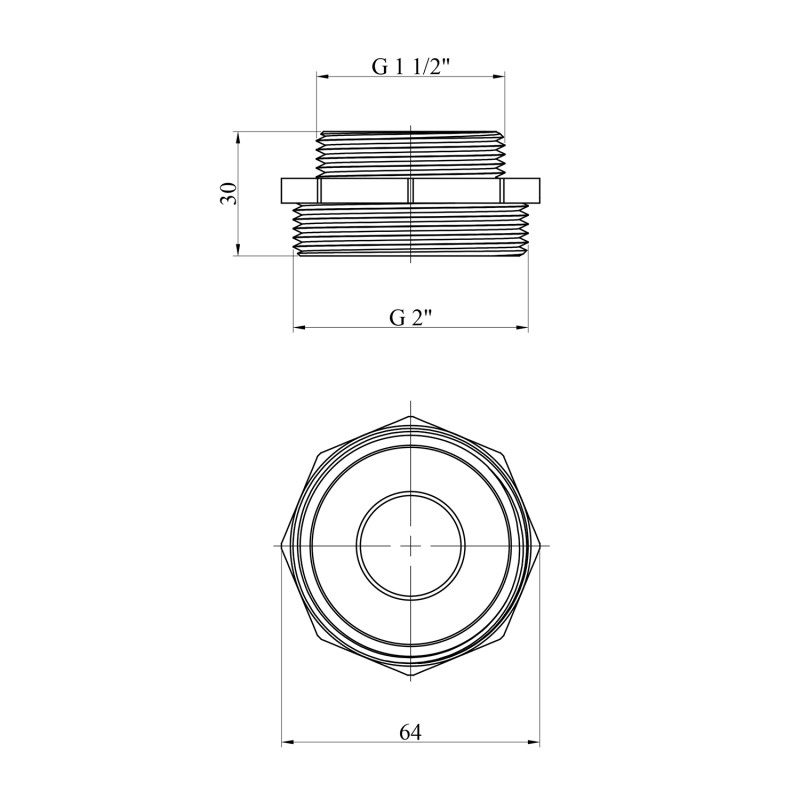 Ніпель перехідний STA 2"х1 1/2" ЗЗ латунний
