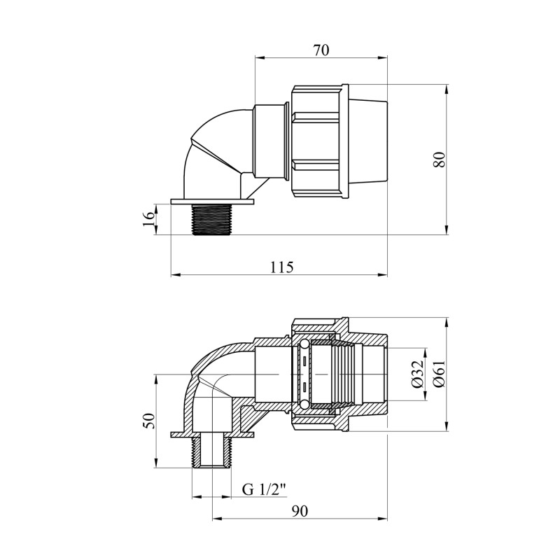 Коліно ПЕ SantehPlast 32х1/2" РЗ