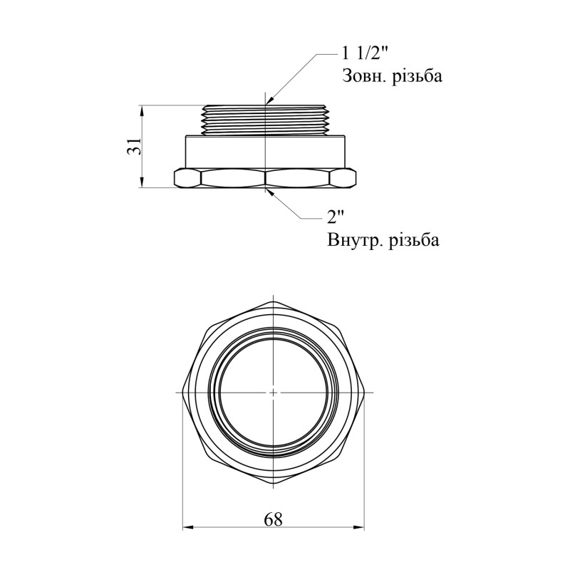 Перехід STA 2"х1 1/2" ВЗ латунний