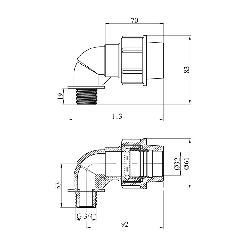 Коліно ПЕ SantehPlast 32х3/4" РЗ