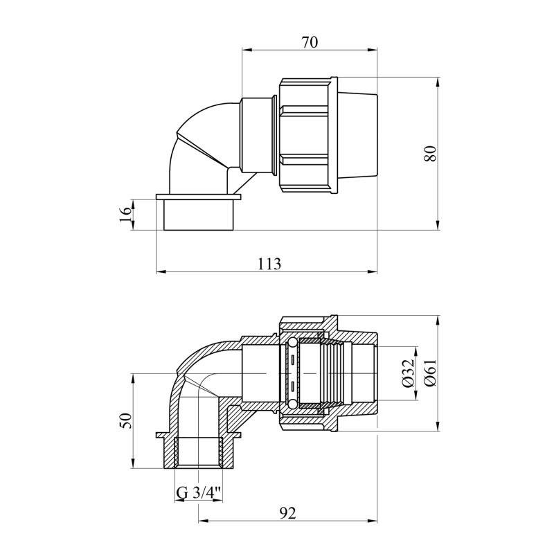 Коліно ПЕ SantehPlast 32х3/4" РВ