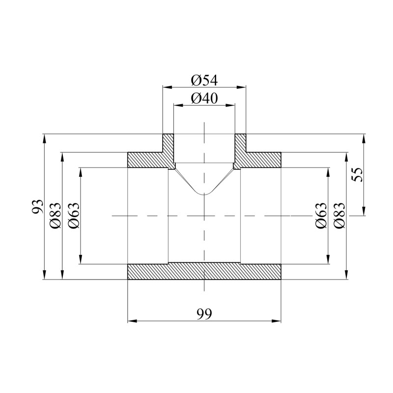 Трійник перехідний PPR GrandiTherm 63х40х63 мм