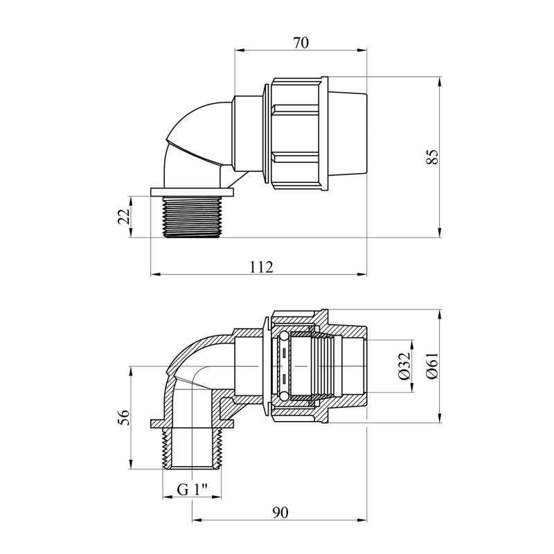 Коліно ПЕ SantehPlast 32х1" РЗ