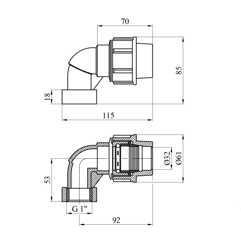 Коліно ПЕ SantehPlast 32х1" РВ
