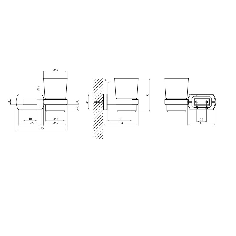 Склянка з тримачем для ванної кімнати Kroner KRP Graz - GRP95602