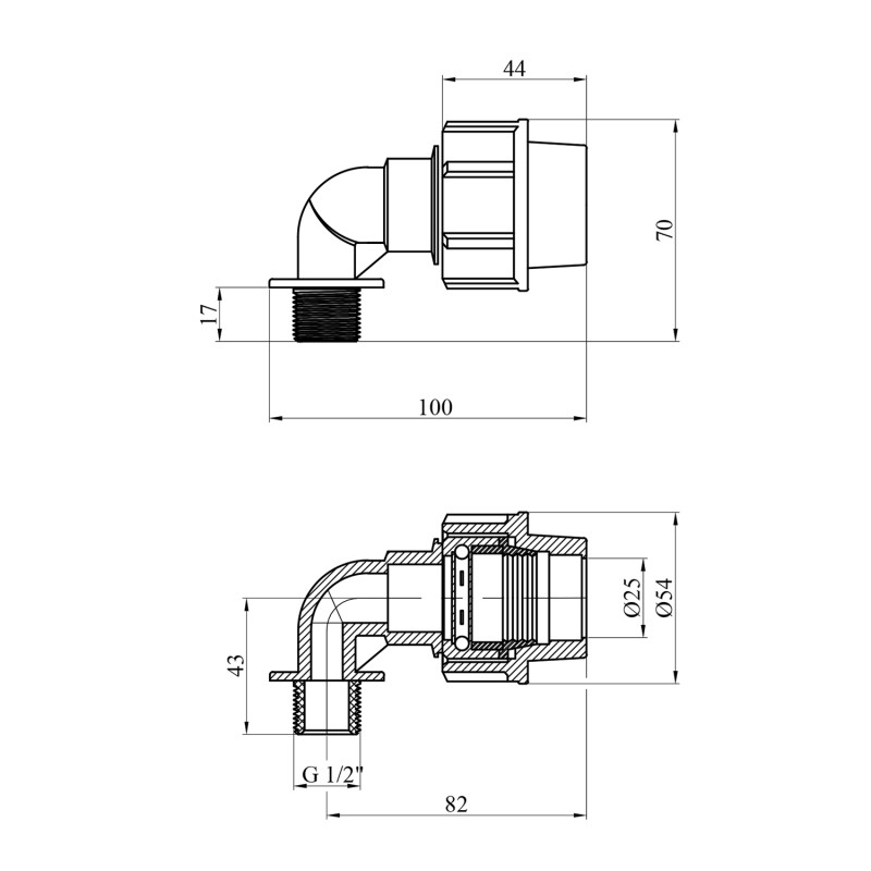 Коліно ПЕ Rozma 25х1/2" РЗ