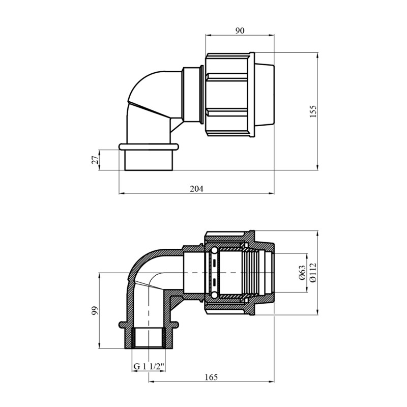 Коліно ПЕ Rozma 63х1 1/2" РВ