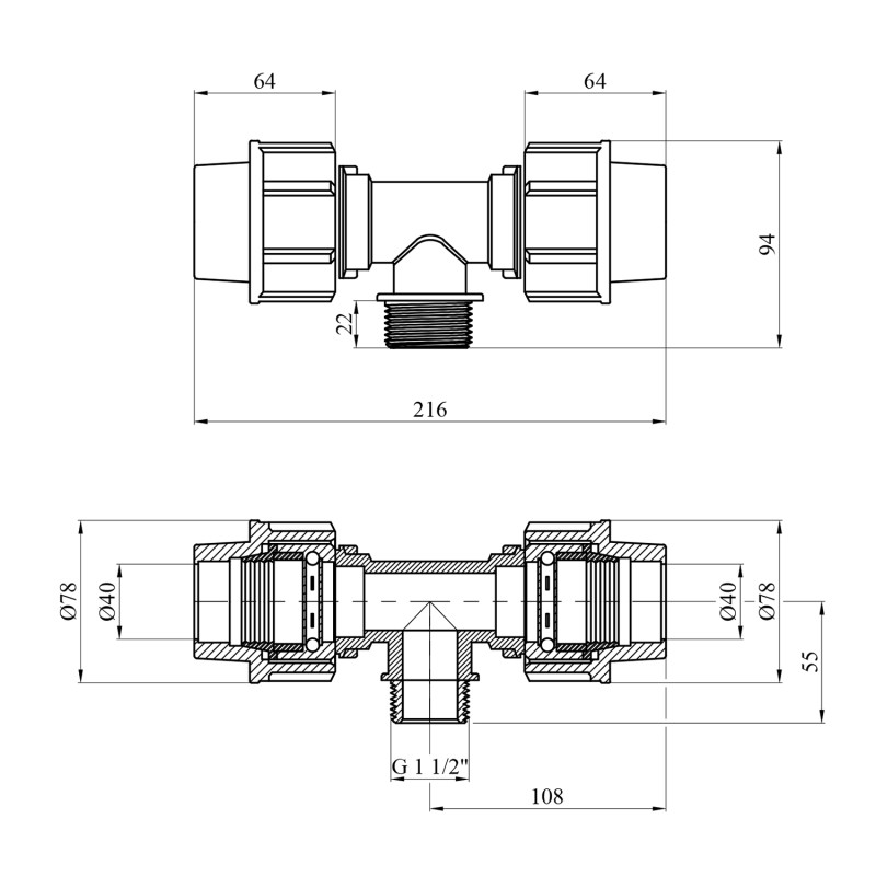 Трійник ПЕ Rozma 40х1 1/2"х40 РЗ