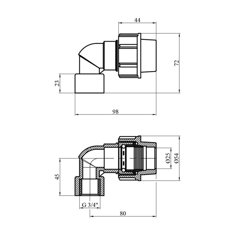 Коліно ПЕ Rozma 25х3/4" РВ