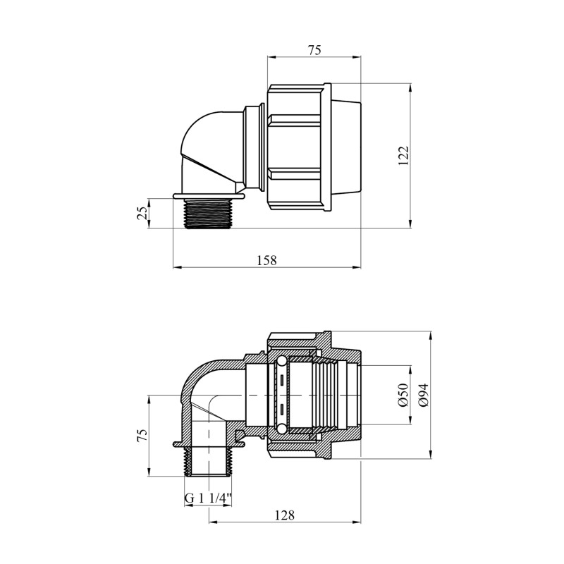 Коліно ПЕ Rozma 50х1 1/4" РЗ