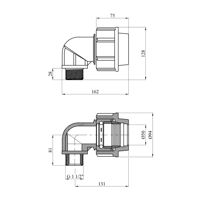 Коліно ПЕ Rozma 50х1 1/2" РЗ