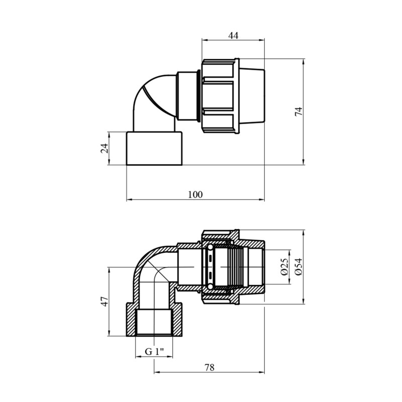 Коліно ПЕ Rozma 25х1" РВ