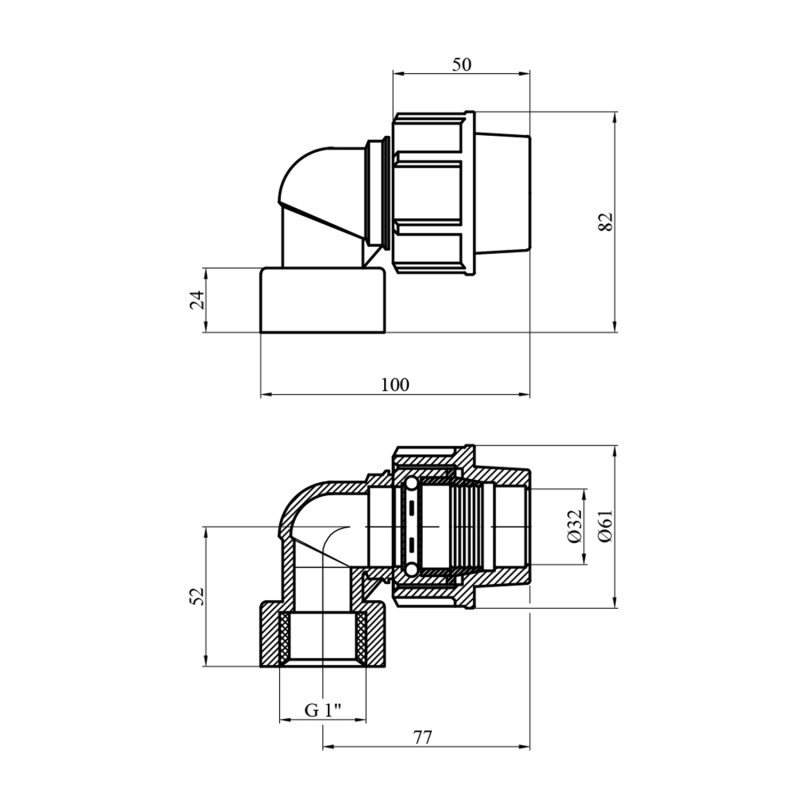 Коліно ПЕ Rozma 32х1" РВ