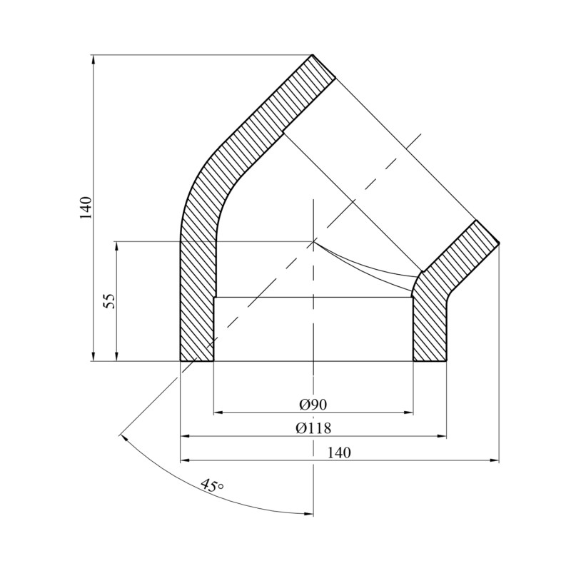 Коліно 45° PPR GrandiTherm 90 мм