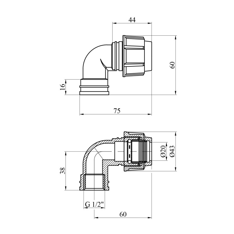 Коліно ПЕ SPT 20x1/2" РВ
