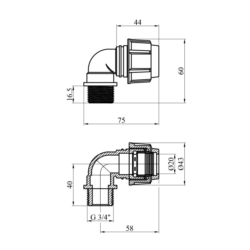 Коліно ПЕ SPT 20х3/4" РЗ