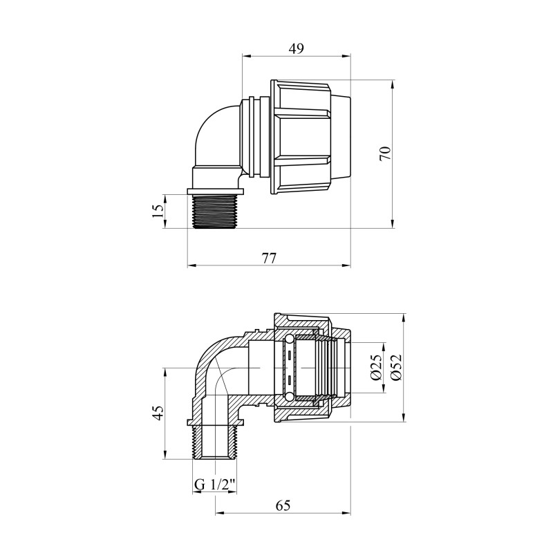 Коліно ПЕ SPT 25х1/2" РЗ