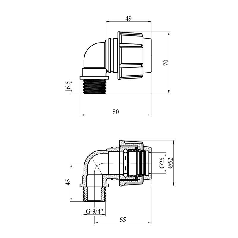 Коліно ПЕ SPT 25х3/4" РЗ