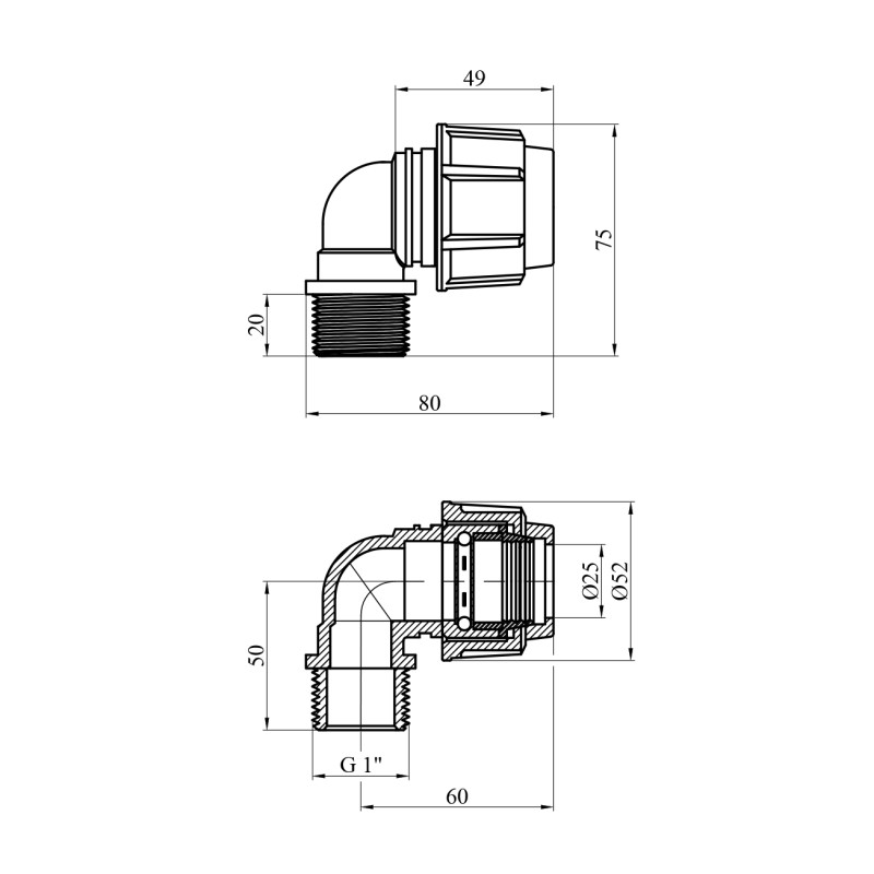 Коліно ПЕ SPT 25х1" РЗ