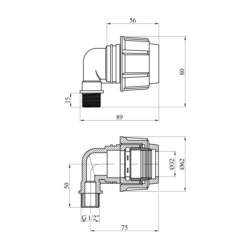Коліно ПЕ SPT 32х1/2" РЗ