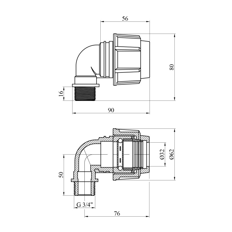 Коліно ПЕ SPT 32х3/4" РЗ