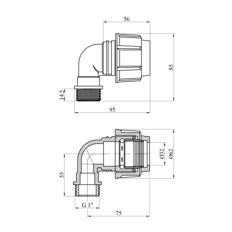 Коліно ПЕ SPT 32х1" РЗ