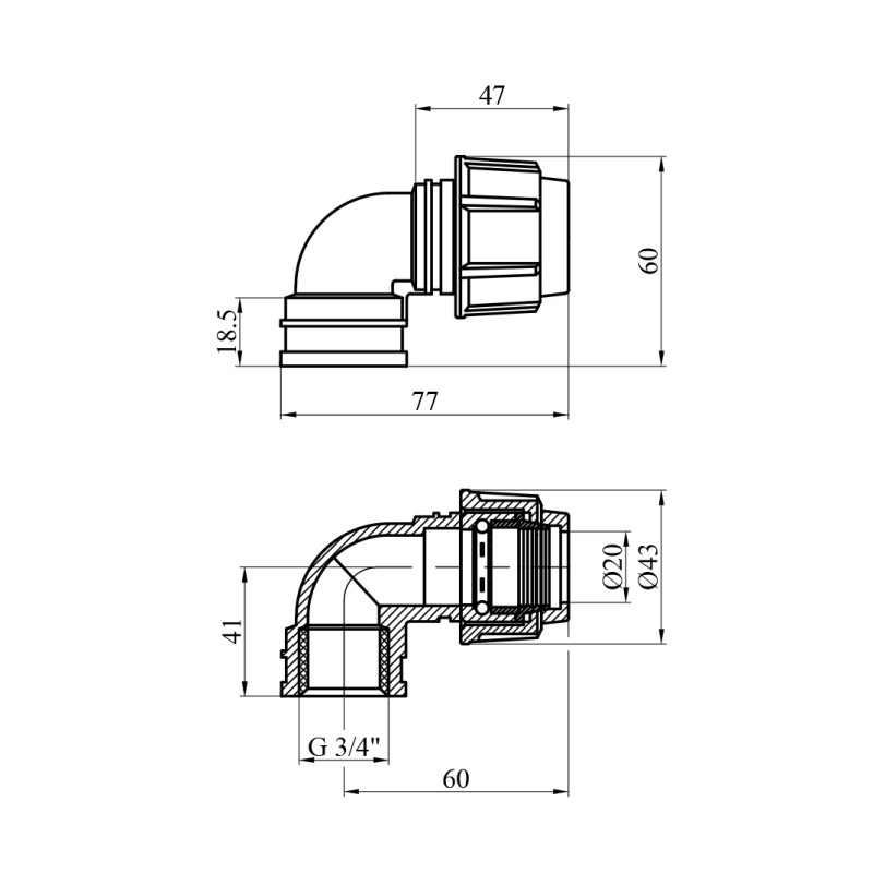 Коліно ПЕ SPT 20x3/4" РВ