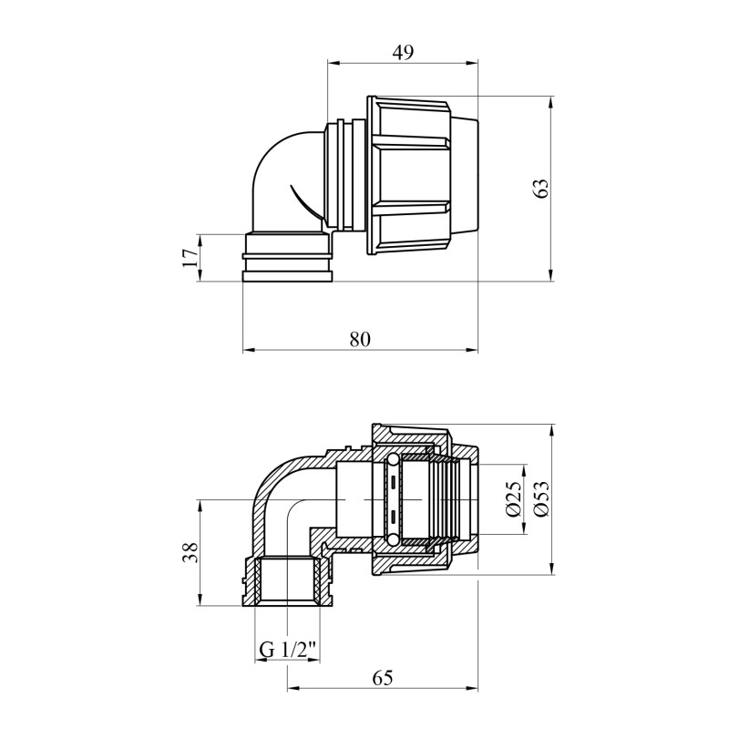 Коліно ПЕ SPT 25x1/2" РВ