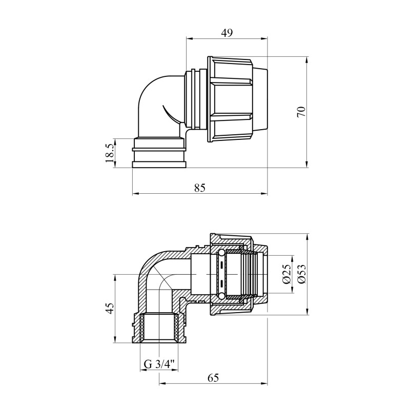 Коліно ПЕ SPT 25x3/4" РВ