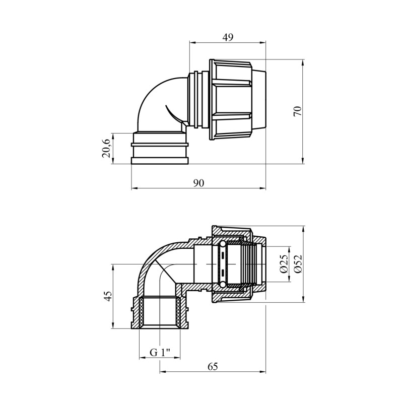 Коліно ПЕ SPT 25x1" РВ