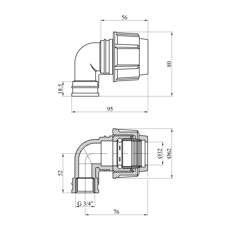 Коліно ПЕ SPT 32x3/4" РВ