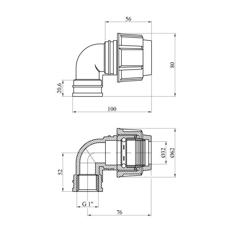 Коліно ПЕ SPT 32x1" РВ