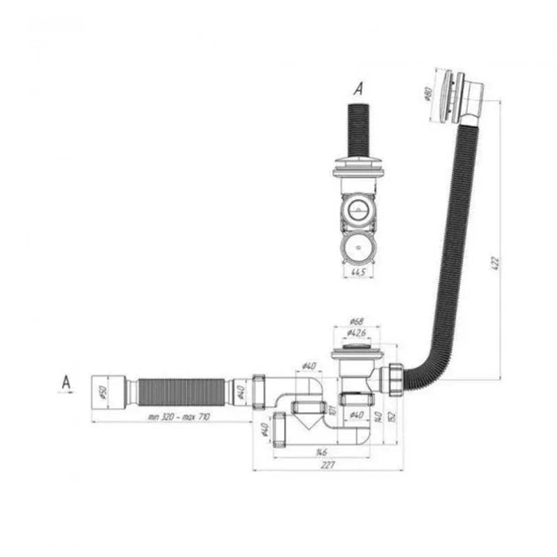 Сифон для ванної ANIplast з засувкою, тарілка зовні 375х40x40/50 EC055GSEU