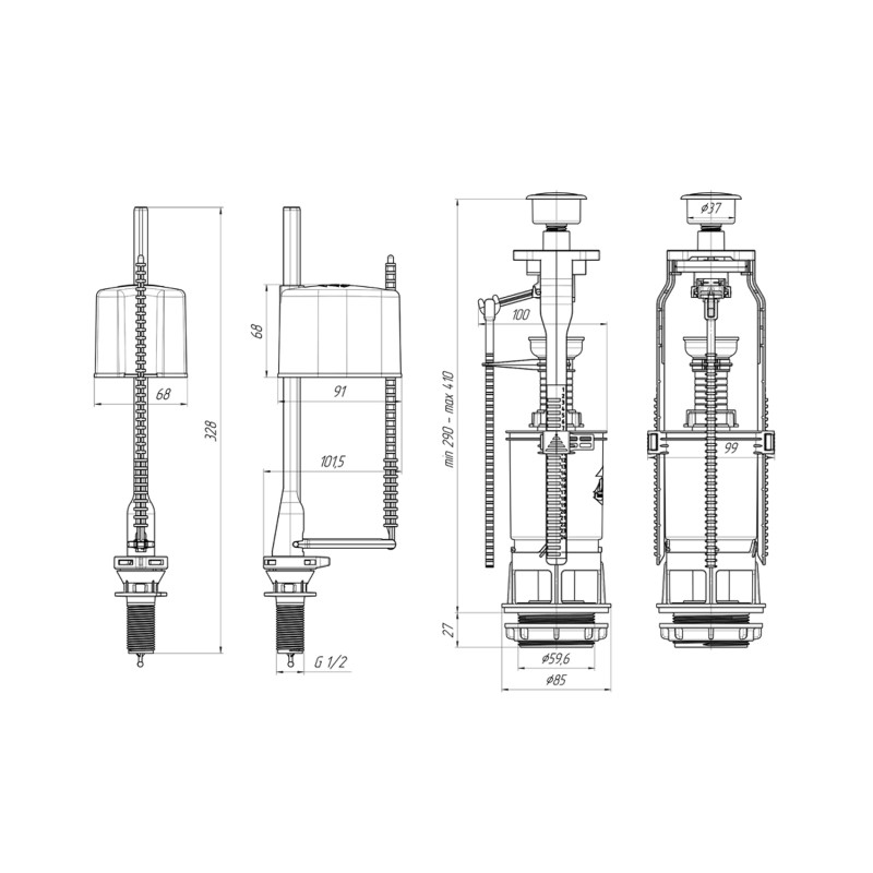 Наливний клапан для бачка унітаза ANIplast з нижнім підведенням 1/2" WC6550MEU