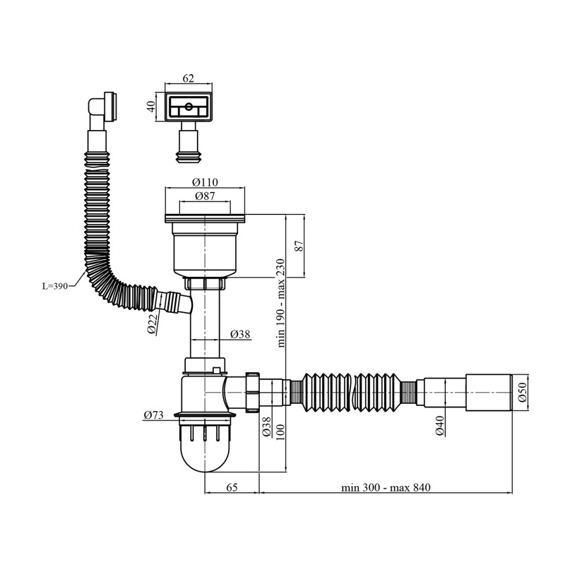 Сифон для кухонної мийки Kroner KRP Siphon - 021 3 1/2"х50/40 мм