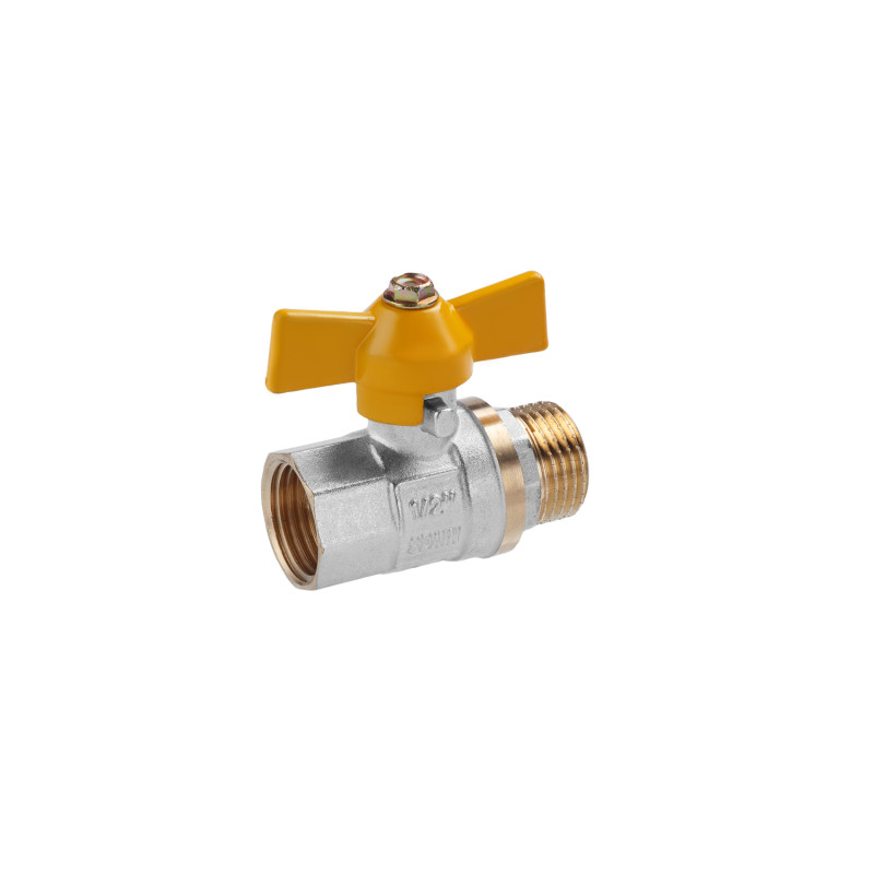 Кран кульовий для газу Valves 1/2" ВЗ PN30 жовтий метелик, нікельований