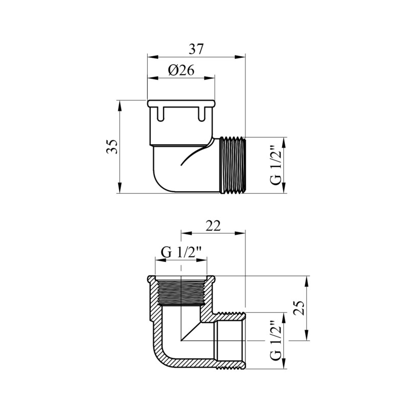 Кутник посилений короткий під прокладку LexLine 1/2" ВЗ латунний УК0115-В
