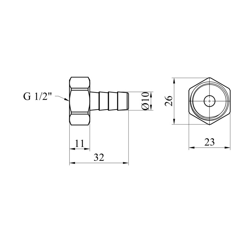 Штуцер LexLine 1/2" РВ, D=10 мм латунний УК0002-3