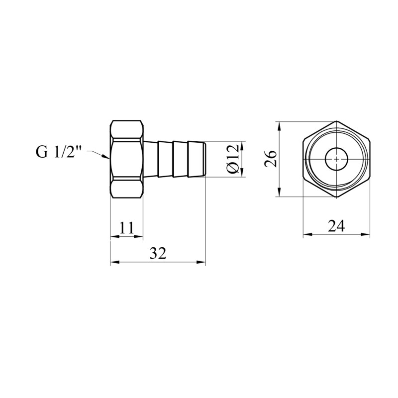 Штуцер LexLine 1/2" РВ, D=12 мм латунний УК0002-4
