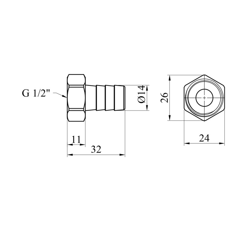 Штуцер LexLine 1/2" РВ, D=14 мм латунний УК0002-5